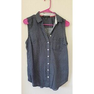 Sleeveless Button Up Women's Navy and White Tank Top Size Small